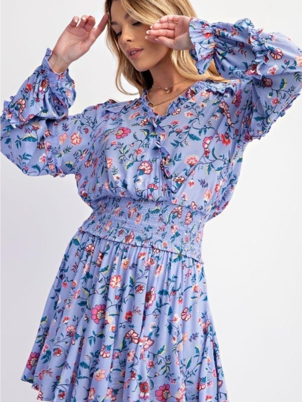 easel Lavender Floral Smocked-Waist Skirt Set Size Small